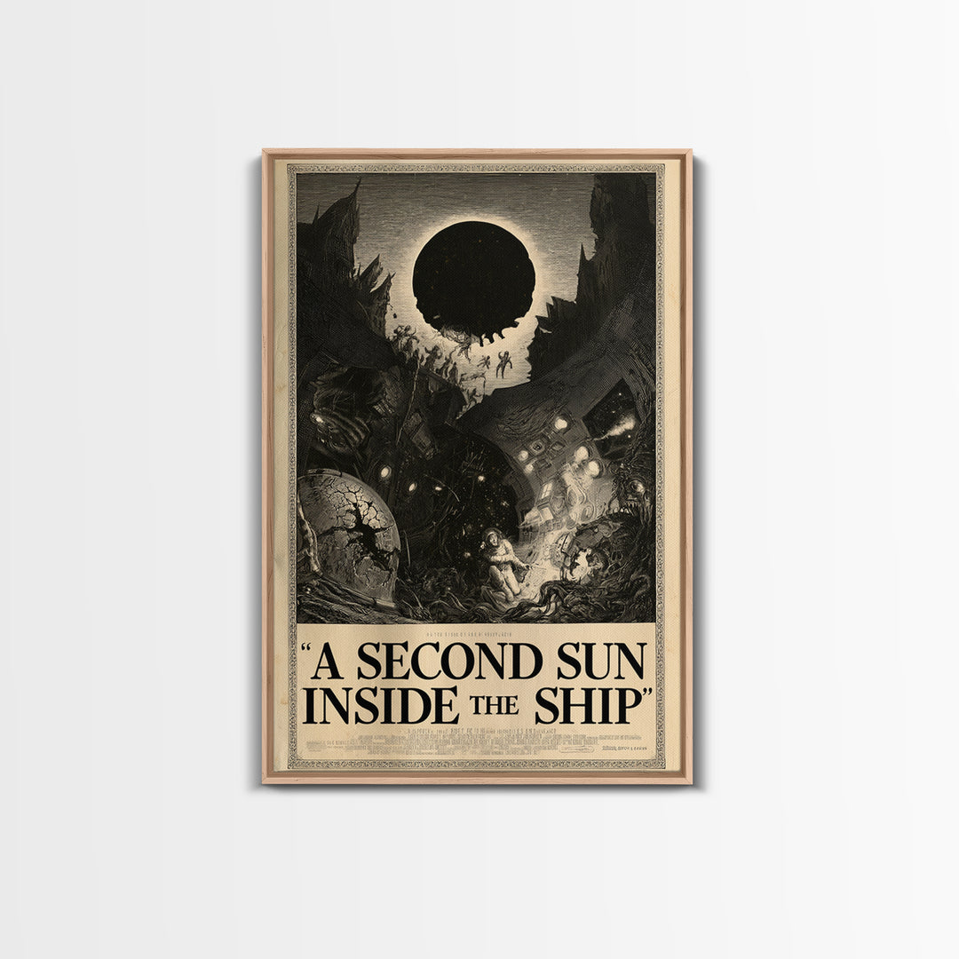 A Second Sun Inside The Ship, English Language Horror Movie Poster, Gothic Engraving Art, Classic Monster Poster, Framed Canvas Print