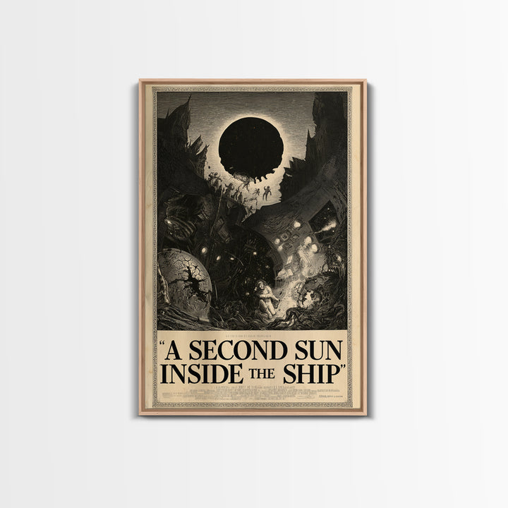 A Second Sun Inside The Ship, English Language Horror Movie Poster, Gothic Engraving Art, Classic Monster Poster, Framed Canvas Print