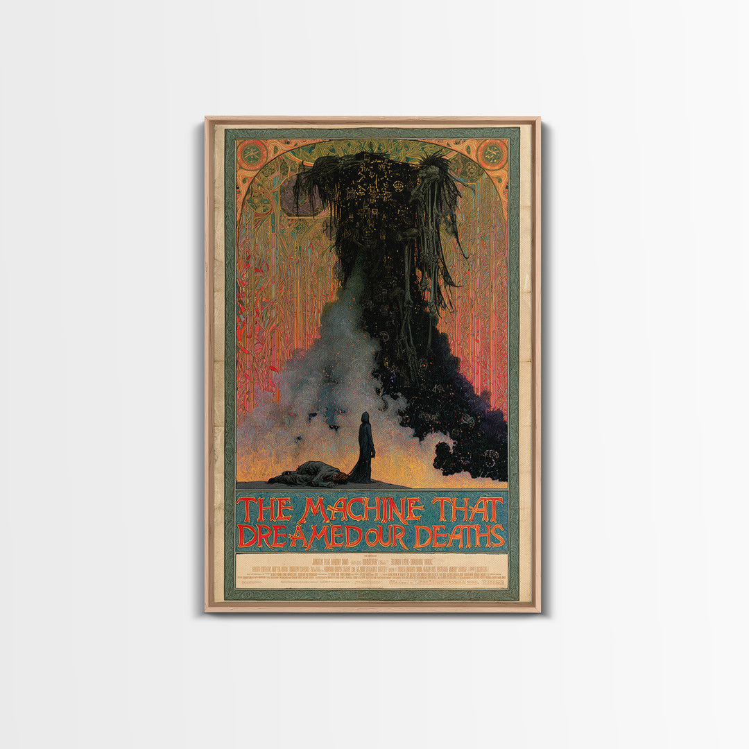 The Machine That Dreamed Our Deaths, English Language Horror Movie Poster, Stained Glass Gothic Art, Retro Horror Movie Art, Canvas Print