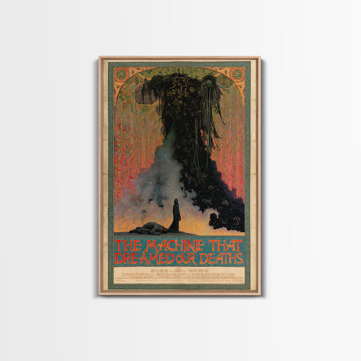 The Machine That Dreamed Our Deaths, English Language Horror Movie Poster, Stained Glass Gothic Art, Retro Horror Movie Art, Canvas Print