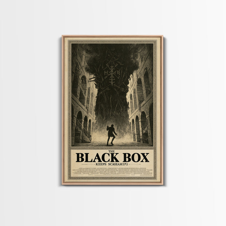 The Black Box Keeps Screaming, English Language Horror Movie Poster, Architectural Etching Art, Gothic Cinema Wall Art
