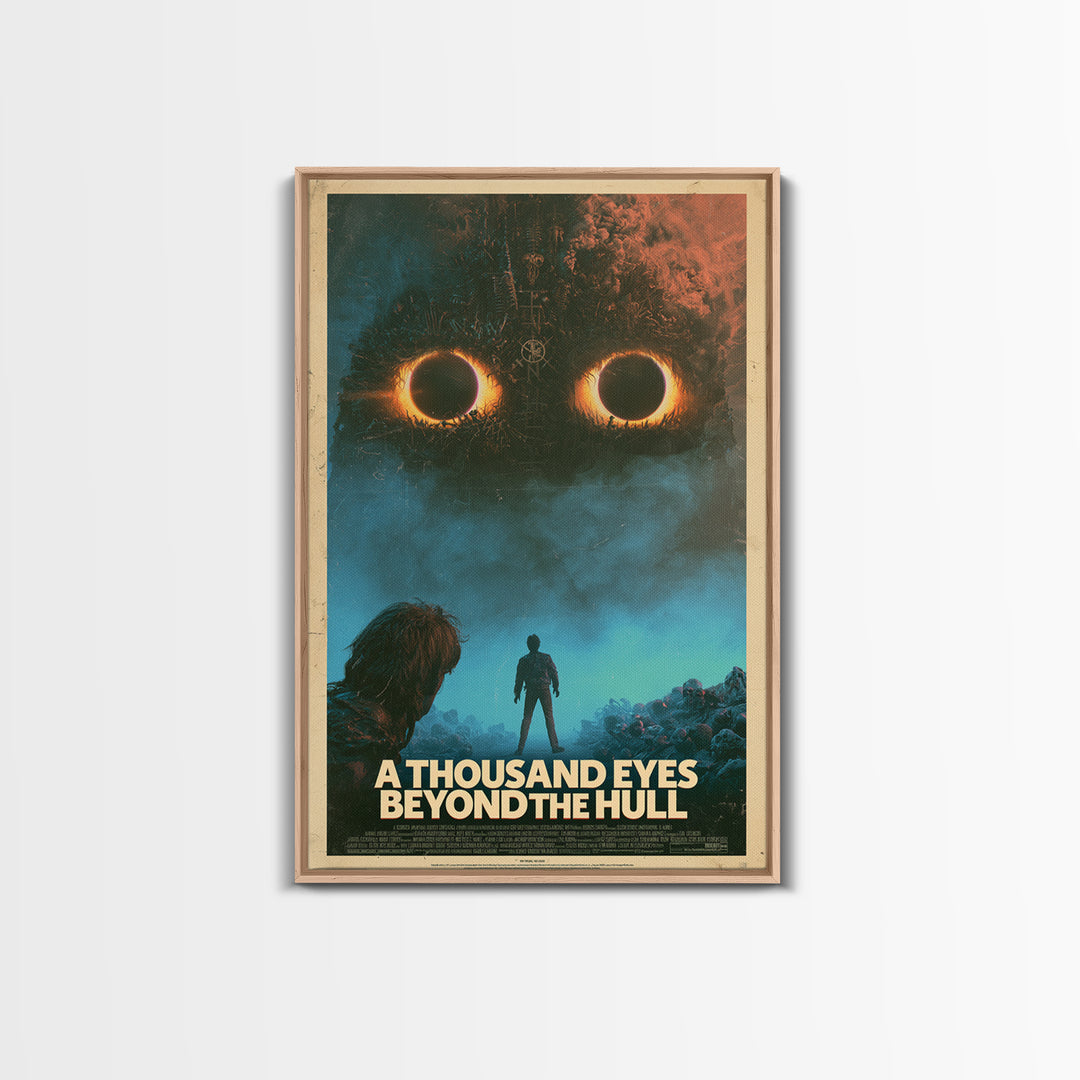 A Thousand Eyes Beyond The Hull, English Language Horror Movie Poster, 1980s Vhs Nightmare Cover Inspired Art, Retro Horror Movie Art