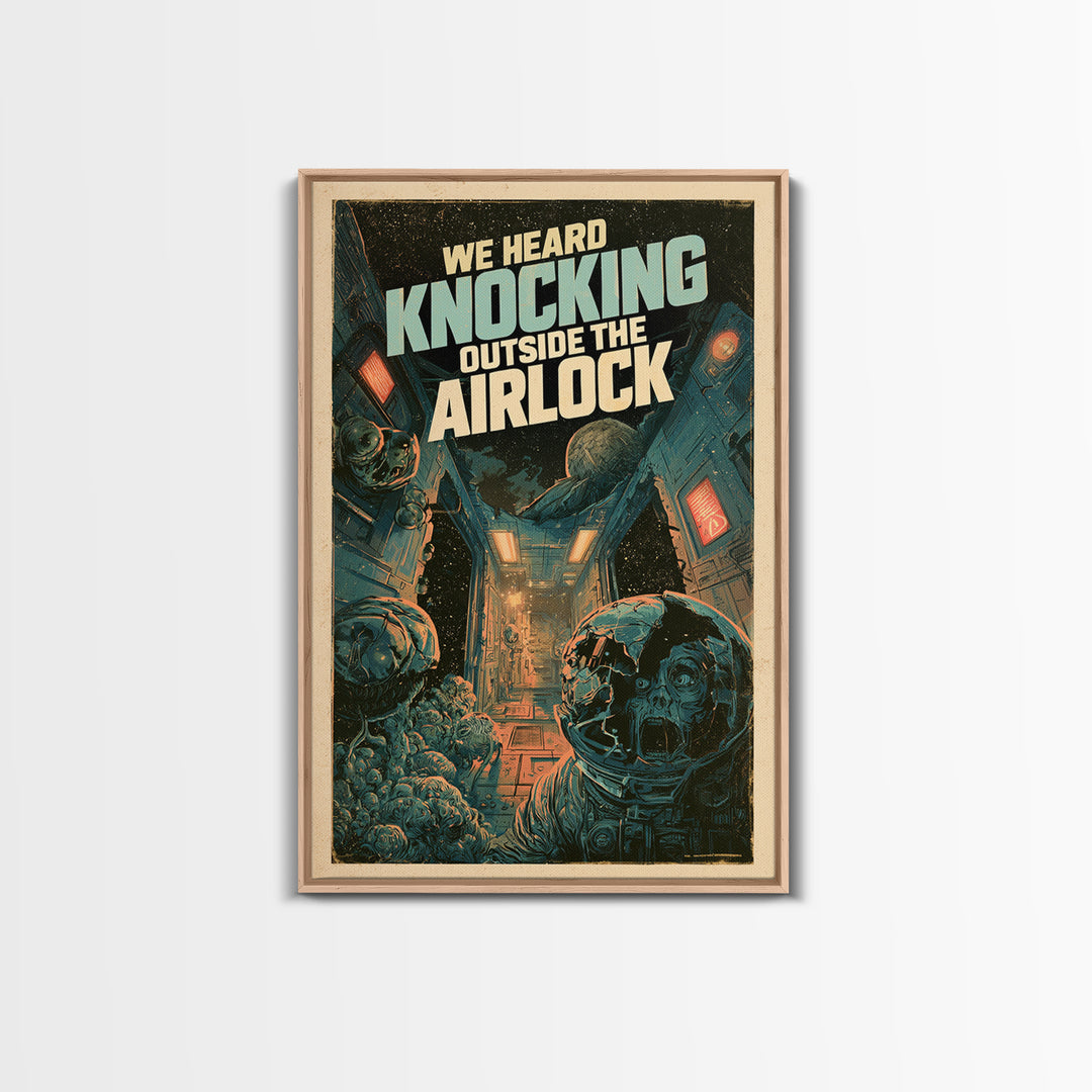We Heard Knocking Outside The Airlock, English Language Horror Movie Poster, Decadent Line Art, Classic Monster Poster