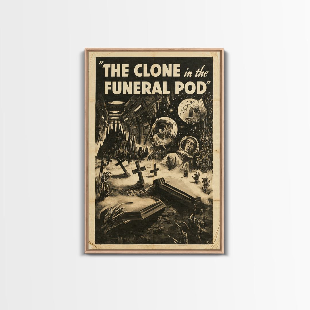 The Clone In The Funeral Pod, English Language Horror Movie Poster, 1930s Horror Art, Retro Horror Movie Art, Canvas Print