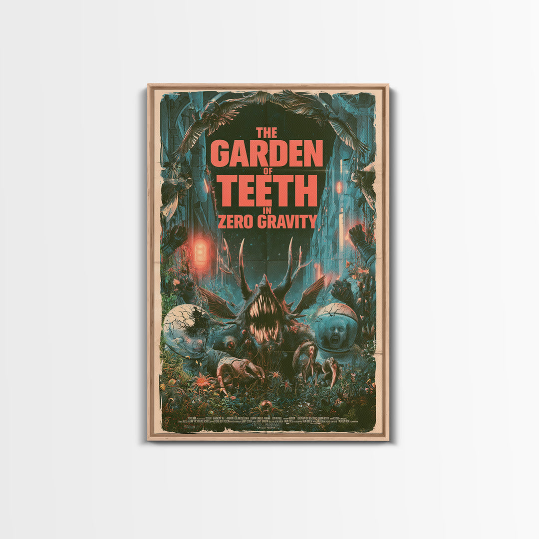 The Garden Of Teeth In Zero Gravity, English Language Horror Movie Poster, Giallo Horror Art, Gothic Cinema Wall Art, Framed Canvas Print