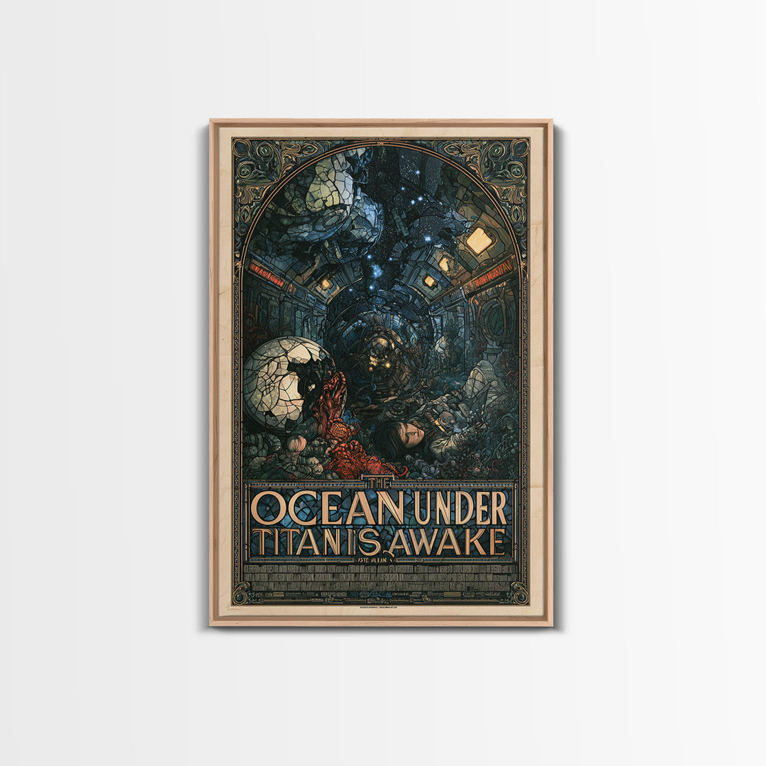 The Ocean Under Titan Is Awake, English Language Horror Movie Poster, Stained Glass Gothic Art, Cult Horror Poster, Canvas Print