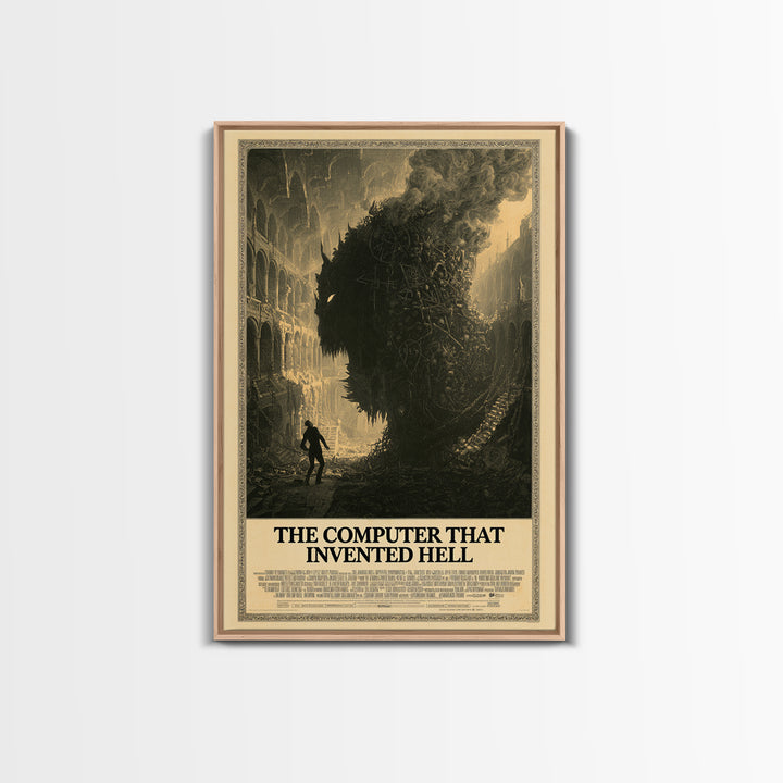 The Computer That Invented Hell, English Language Horror Movie Poster, Architectural Etching Art, Gothic Cinema Wall Art