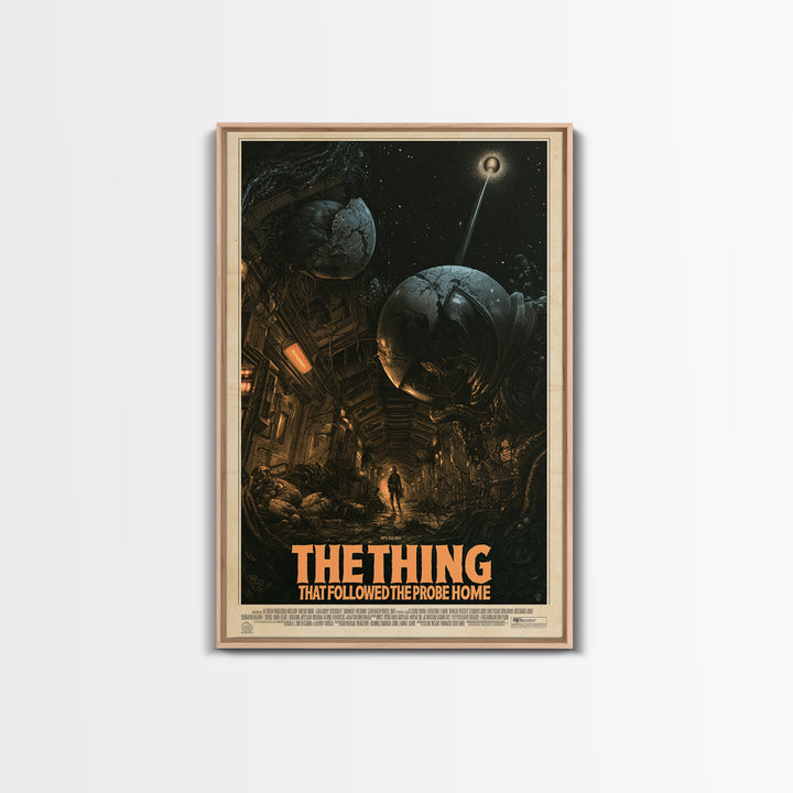 The Thing That Followed The Probe Home, English Language Horror Movie Poster, Gothic Engraving Art, Classic Monster Poster