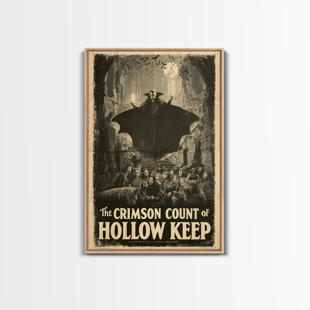The Crimson Count Of Hollow Keep, English Language Horror Movie Poster, 1930s Horror Art, Classic Monster Poster, Framed Canvas Print