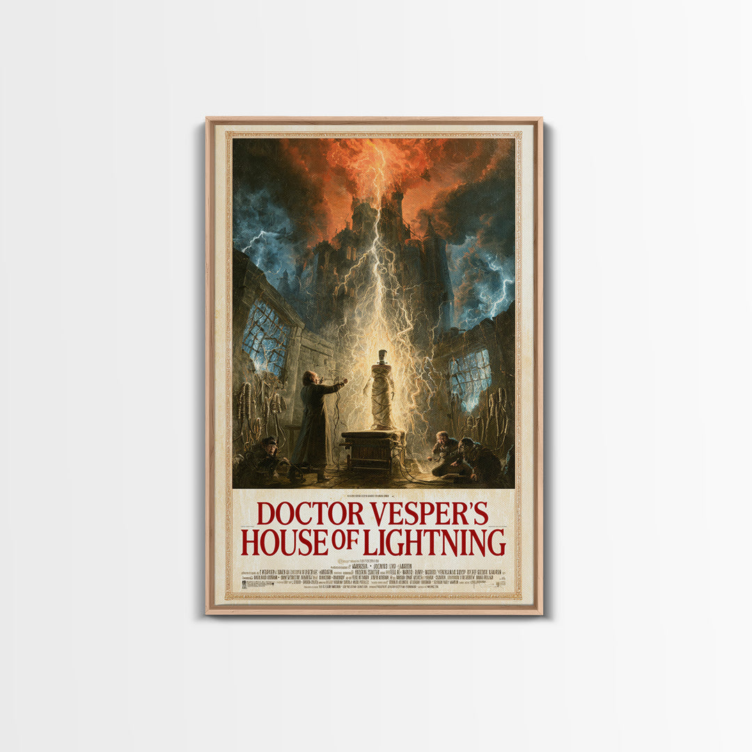 Doctor Vesper'S House Of Lightning, English Language Horror Movie Poster, Apocalyptic Romantic Art, Retro Horror Movie Art, Dark Fantasy Art