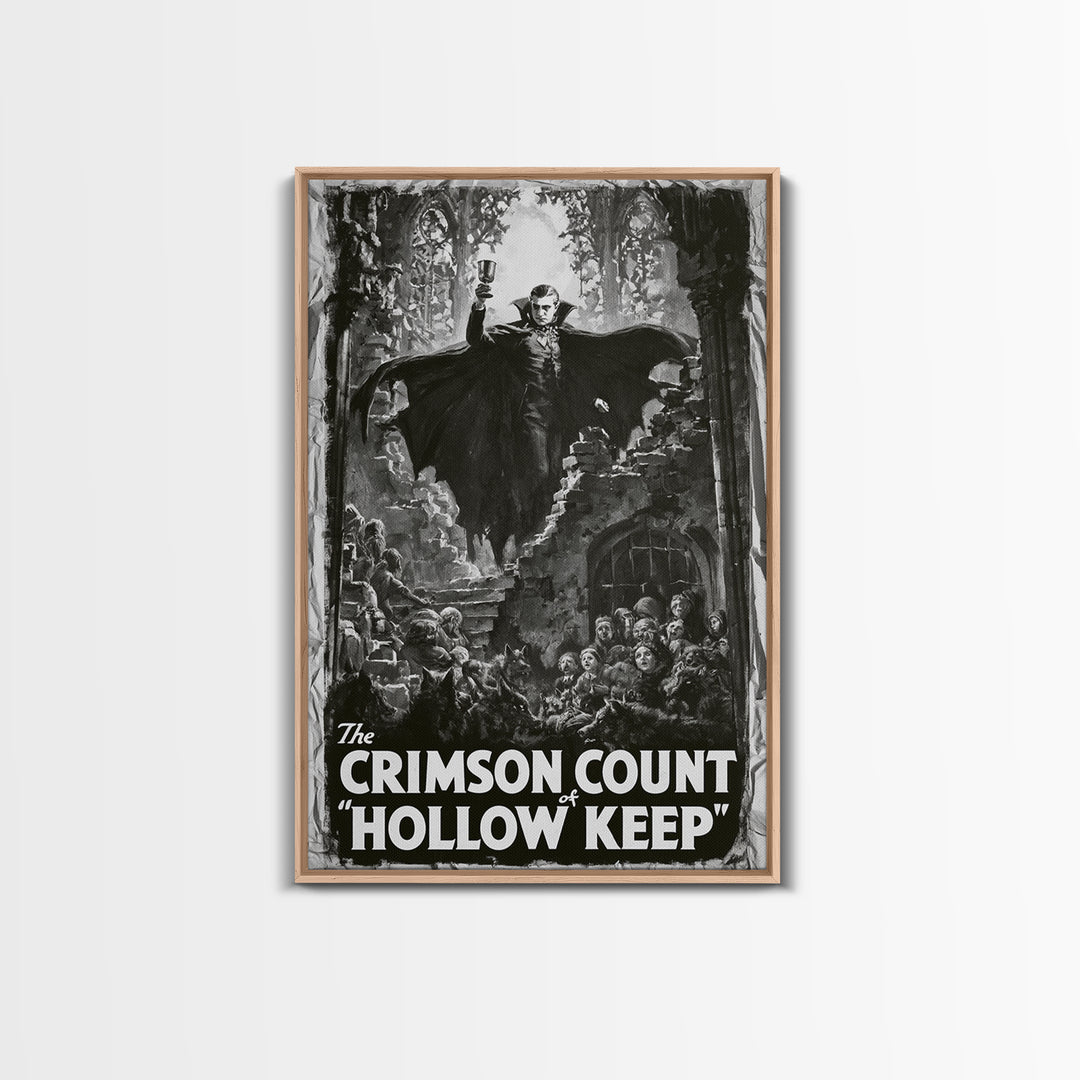 The Crimson Count Of Hollow Keep, English Language Horror Movie Poster, 1930s Horror Art, Gothic Cinema Wall Art, Framed Canvas Print