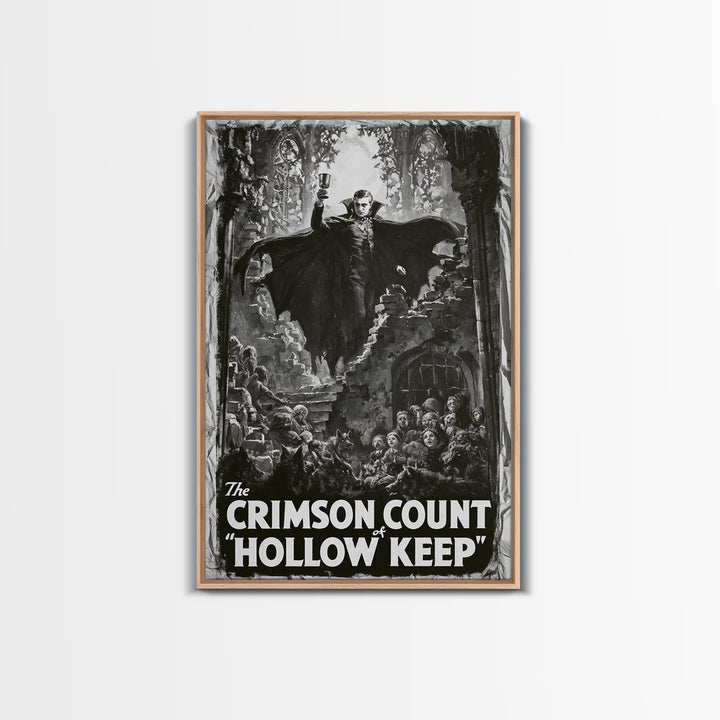 The Crimson Count Of Hollow Keep, English Language Horror Movie Poster, 1930s Horror Art, Gothic Cinema Wall Art, Framed Canvas Print