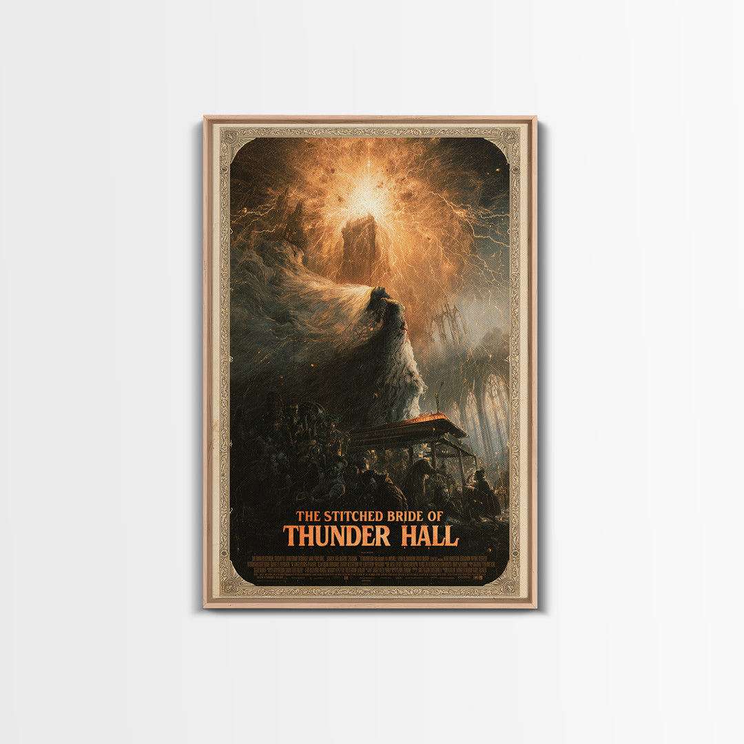 The Stitched Bride Of Thunder Hall, English Language Horror Movie Poster, Apocalyptic Romantic Art, Retro Horror Movie Art