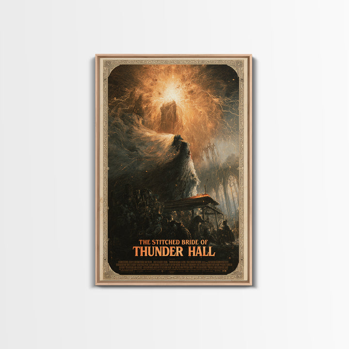 The Stitched Bride Of Thunder Hall, English Language Horror Movie Poster, Apocalyptic Romantic Art, Retro Horror Movie Art