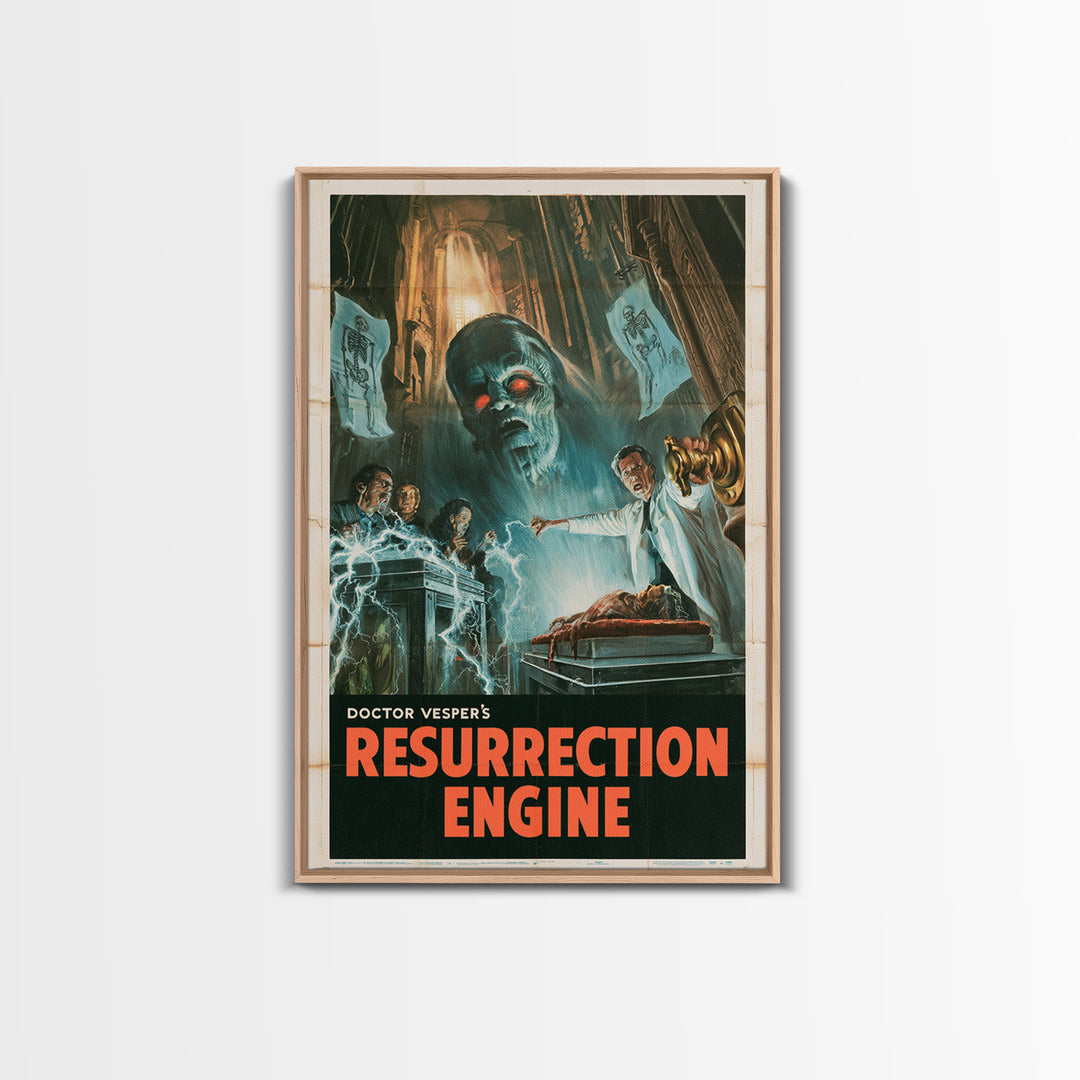 Doctor Vesper'S Resurrection Engine, English Language Horror Movie Poster, 1950s Horror Art, Classic Monster Poster, Framed Canvas Print