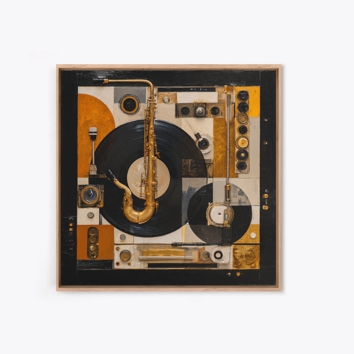Vinyl Record and Turntable Still Life Framed Canvas Print, Music Studio Art, Digital Download Art, Studio Decor, Rhythm, MSA-1x1-27