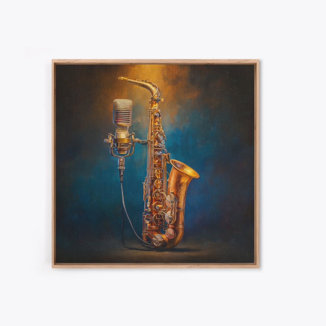 Microphone Portrait with Golden Spotlight Canvas Print, Music Studio Art, Painting from Photo, Studio Decor, Fine Art, Rhythm, MSA-1x1-31