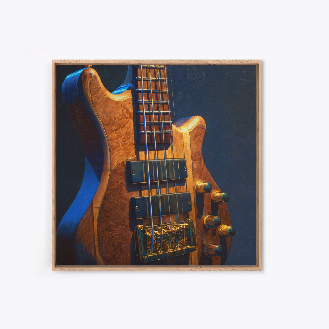 Bass Guitar Closeup Framed Canvas Print, Music Studio Art, Music Lover, Studio Decor, Oil Painting, Rhythm, Minimalist Decor, MSA-1x1-37
