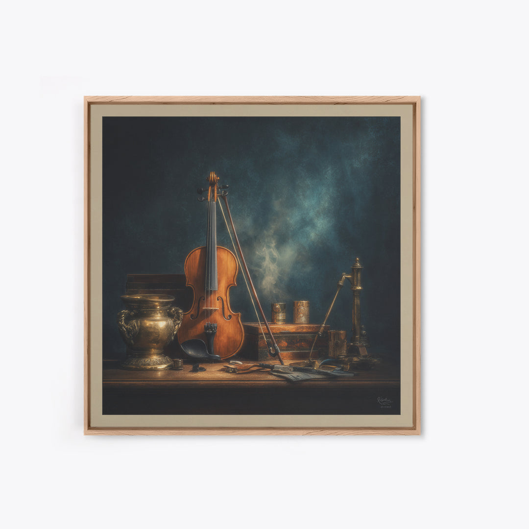 Violin and Bow Framed Canvas Print, Music Studio Art, Art Print, Studio Decor, Rhythm, Digital Wall Art, Printable Art, MSA-1x1-40