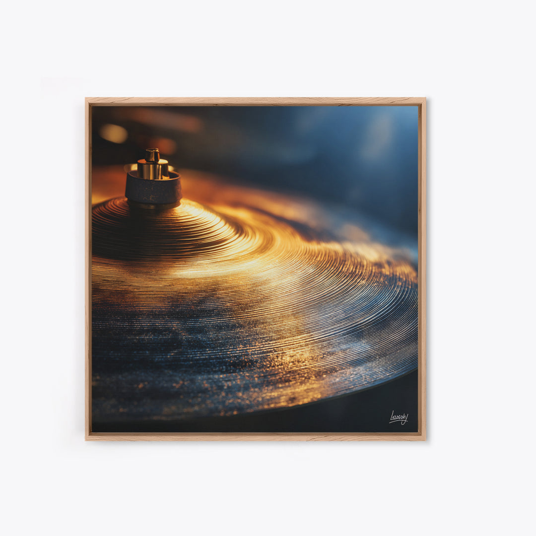 Gold Cymbal Closeup Framed Canvas Print, Music Studio Art, Wall Decor, Studio Decor, Fine Art, Rhythm, Wall Art Printable, MSA-1x1-48