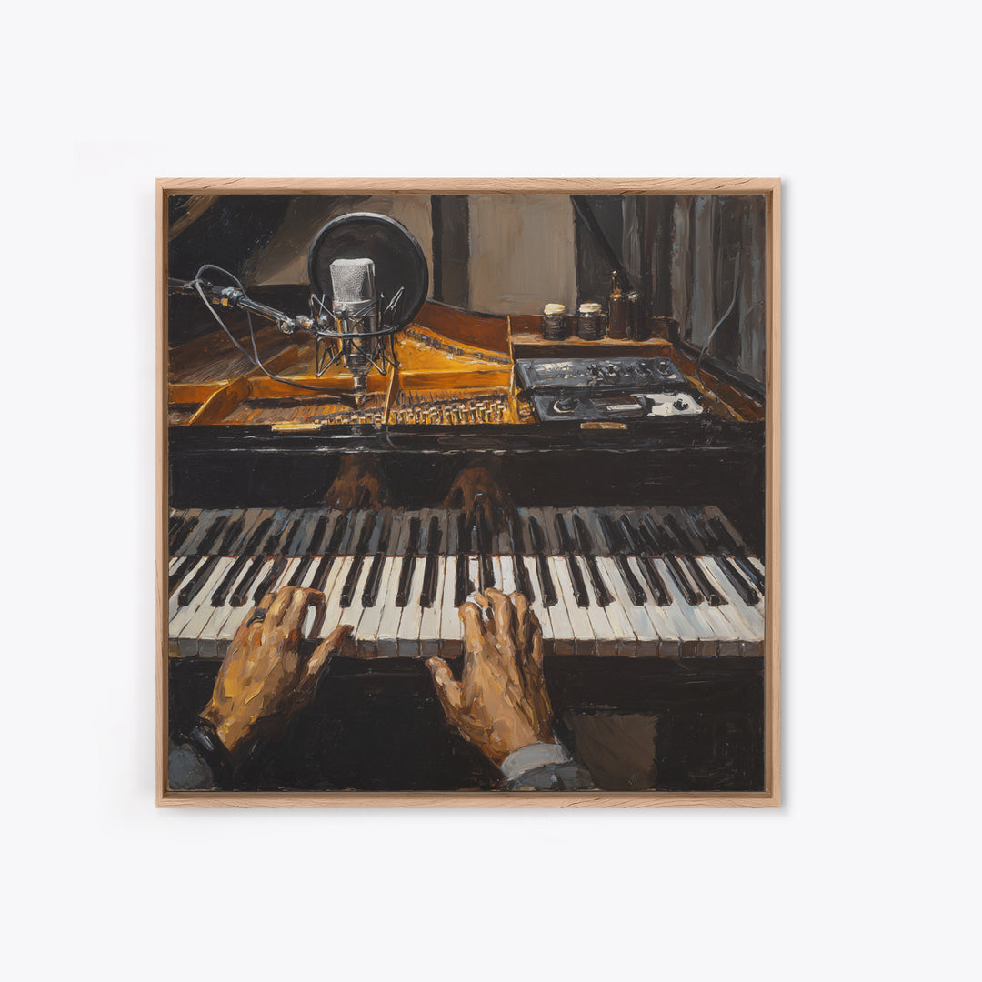 Piano Keys with Hands in Cinematic Shadow Canvas Print, Music Studio Art, Music Lover Gift, Studio Decor, Fine Art, Rhythm, MSA-1x1-5
