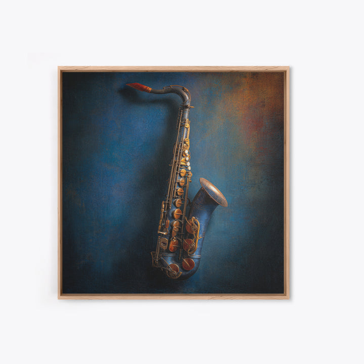 Jazz Saxophone with Smoky Blue Background Canvas Print, Music Studio Art, Personalized Art, Studio Decor, Fine Art, Rhythm, MSA-1x1-50
