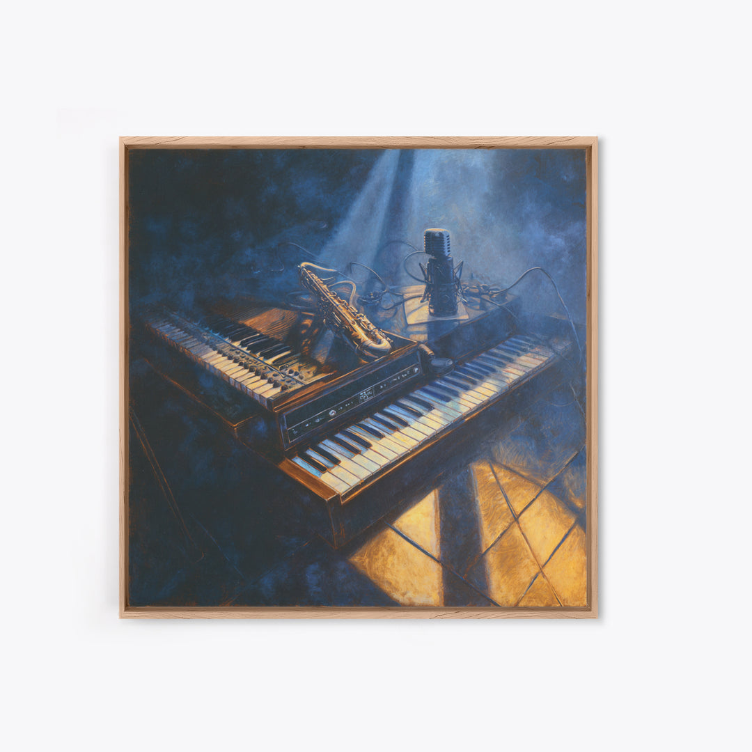 Piano Keys with Hands in Cinematic Shadow Framed Canvas Print, Music Studio Art, Fine Art Print, Studio Decor, Fine Art, Rhythm, MSA-1x1-53