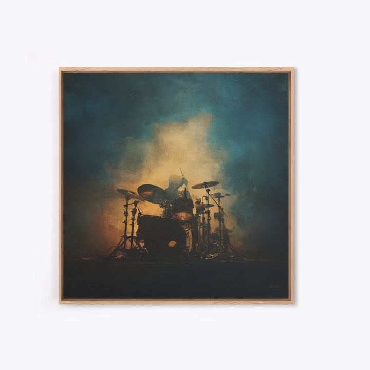 Drum Kit Silhouette Framed Canvas Print, Music Studio Art, Commission Painting, Studio Decor, Watercolor Art, Rhythm, MSA-1x1-6