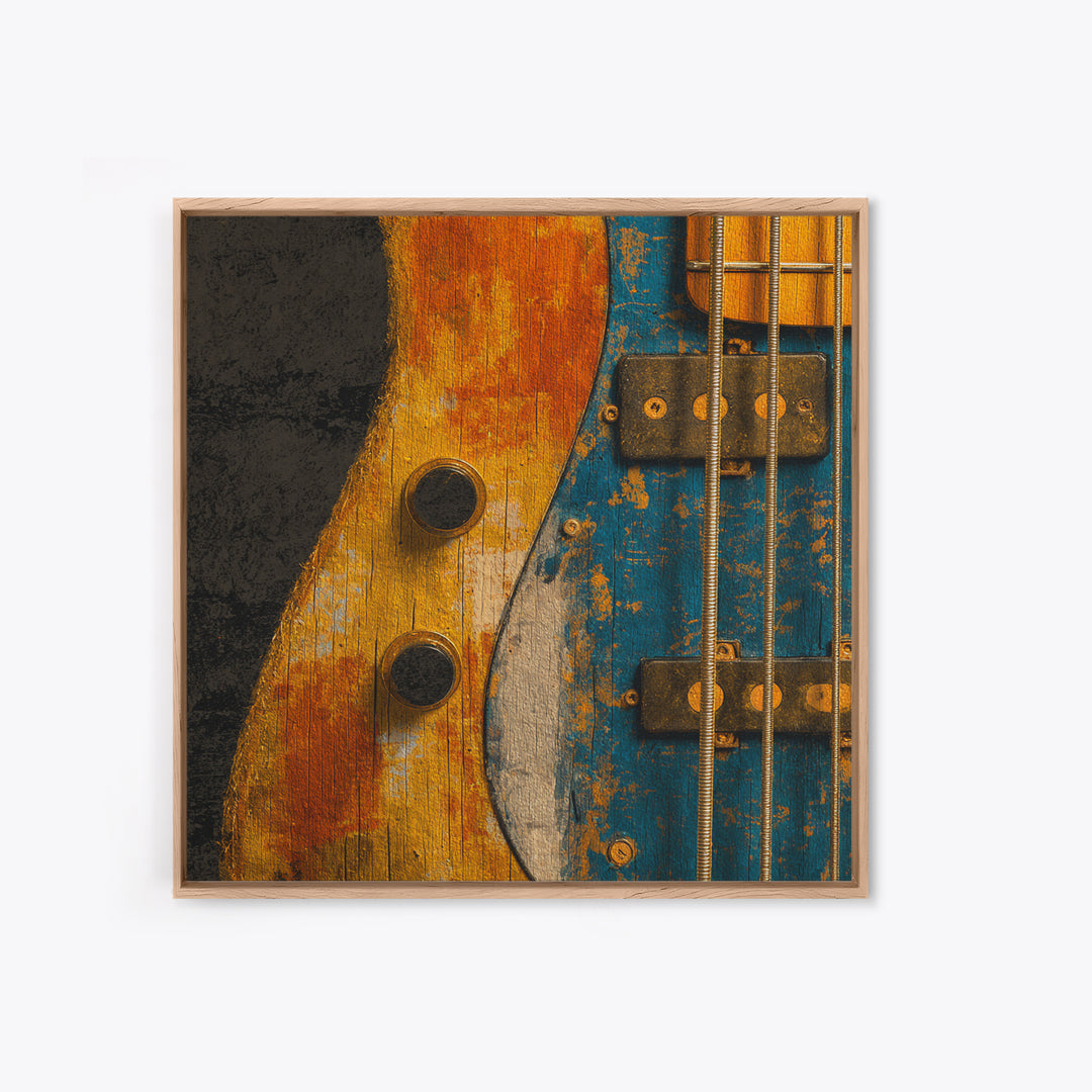 Bass Guitar Closeup Framed Canvas Print, Music Studio Art, Music Lover, Studio Decor, Oil Painting, Rhythm, Minimalist Decor, MSA-1x1-61