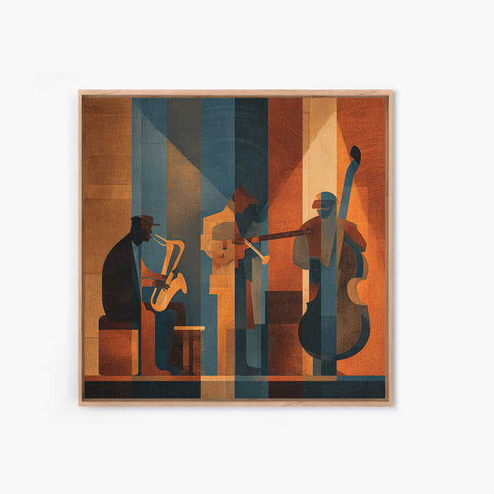 Jazz Quartet Silhouettes Framed Canvas Print, Music Studio Art, Travel Wall Art, Studio Decor, Fine Art, Rhythm, Boho Decor, MSA-1x1-70
