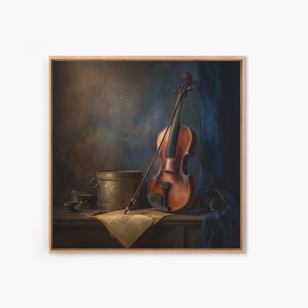 Violin and Bow Framed Canvas Print, Music Studio Art, Textured Painting, Studio Decor, Fine Art, Rhythm, Custom Painting, MSA-1x1-88