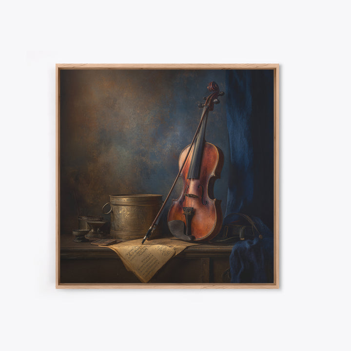 Violin and Bow Framed Canvas Print, Music Studio Art, Textured Painting, Studio Decor, Fine Art, Rhythm, Custom Painting, MSA-1x1-88