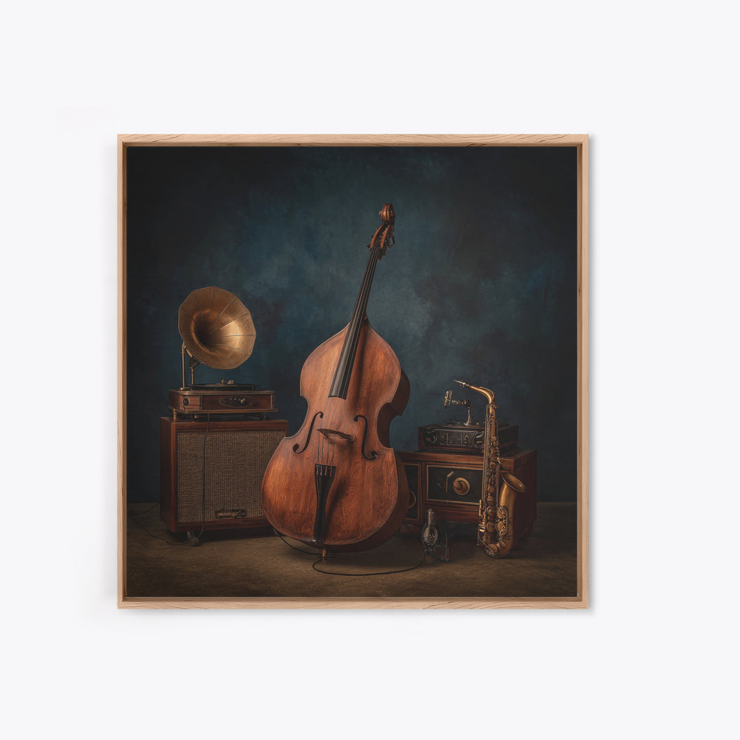 Cello Leaning Against Dark Velvet Backdrop Canvas Print, Music Studio Art, Gifts for Musicians, Studio Decor, Fine Art, Rhythm, MSA-1x1-9