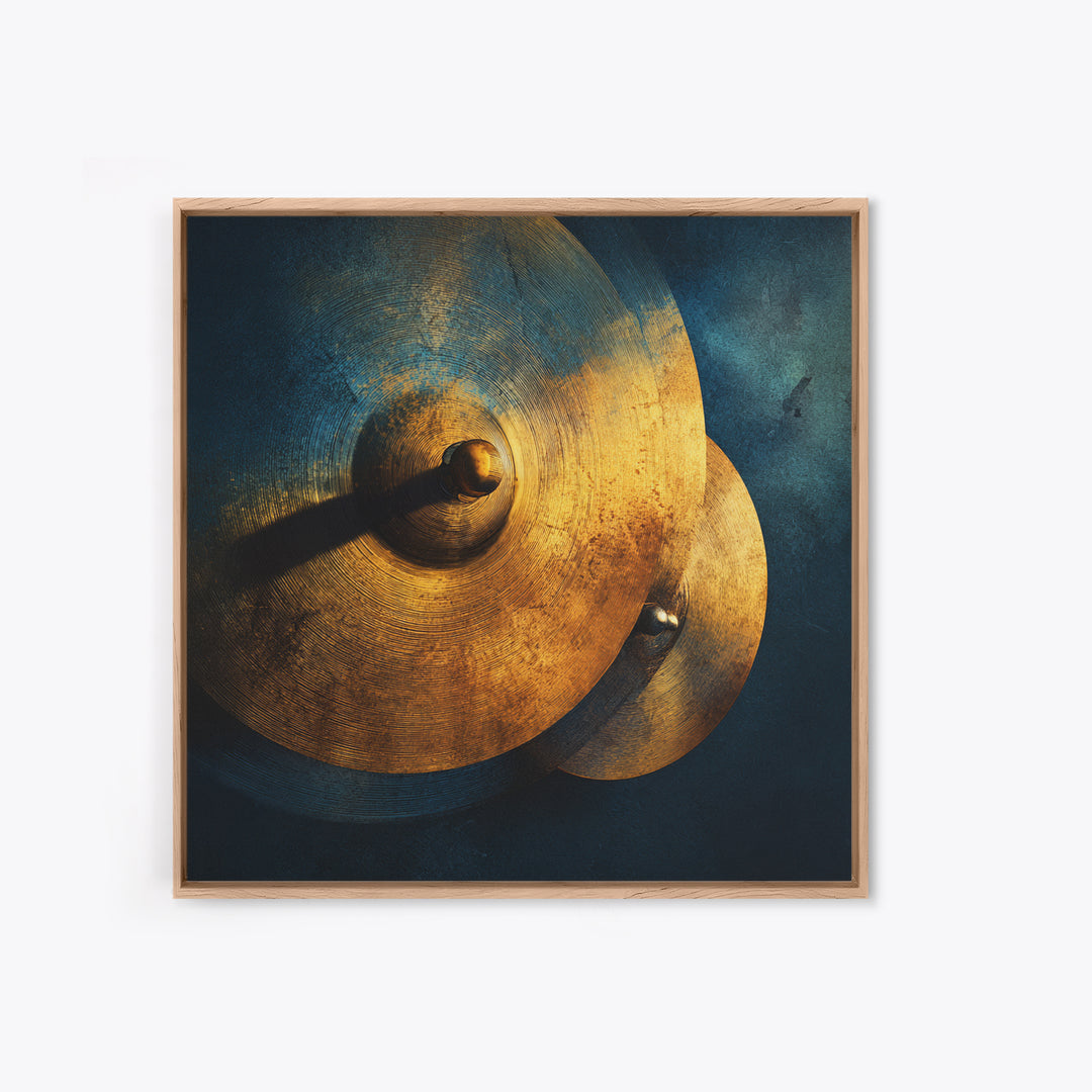 Gold Cymbal Closeup Framed Canvas Print, Music Studio Art, Printable Wall Art, Studio Decor, Rhythm, Painting from Photo, MSA-1x1-96