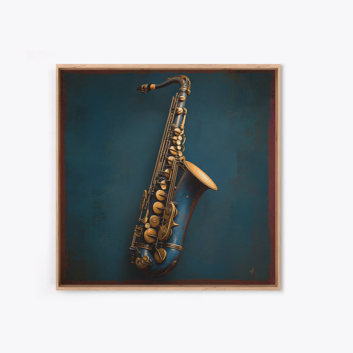 Jazz Saxophone with Smoky Blue Background Canvas Print, Music Studio Art, Boho Decor, Studio Decor, Fine Art, Rhythm, MSA-1x1-98