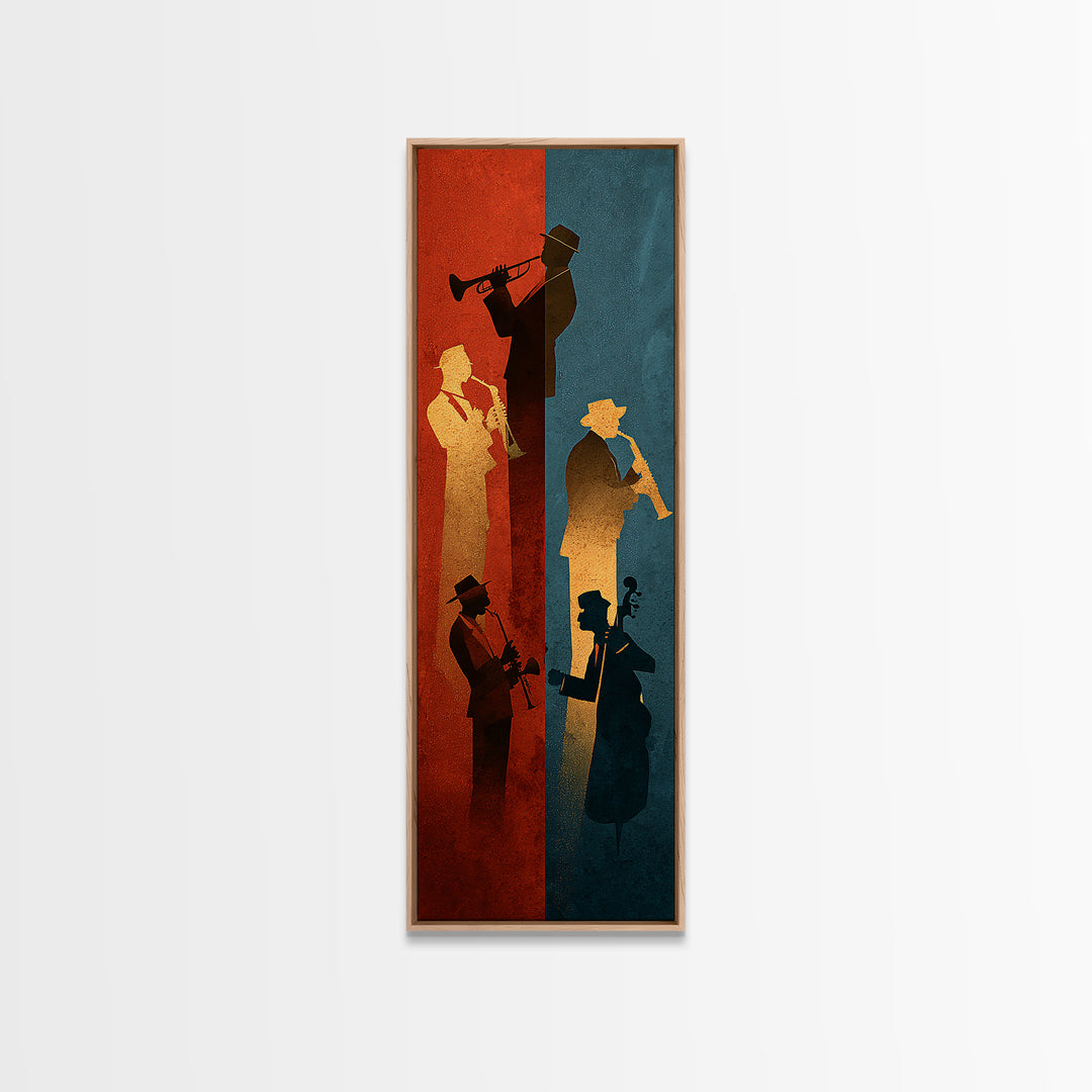 Jazz Quartet Silhouettes Canvas Print, Music Studio Art, Commission Painting, Studio Decor, Fine Art, Rhythm, Neutral Decor, MSA-1x3-10