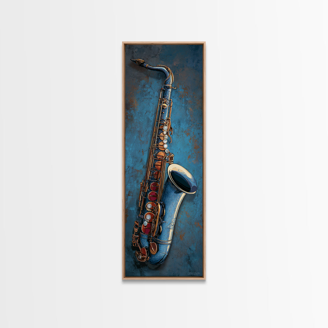 Jazz Saxophone with Smoky Blue Background Canvas Print, Music Studio Art, Teen Room Decor, Studio Decor, Fine Art, Rhythm, MSA-1x3-14