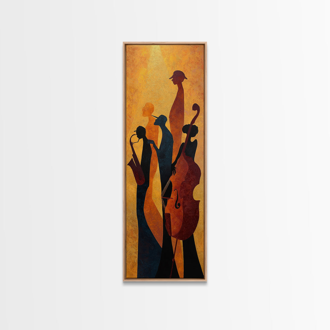 Jazz Quartet Silhouettes Framed Canvas Print, Music Studio Art, Paul Mccartney, Studio Decor, Watercolor Art, Rhythm, MSA-1x3-34