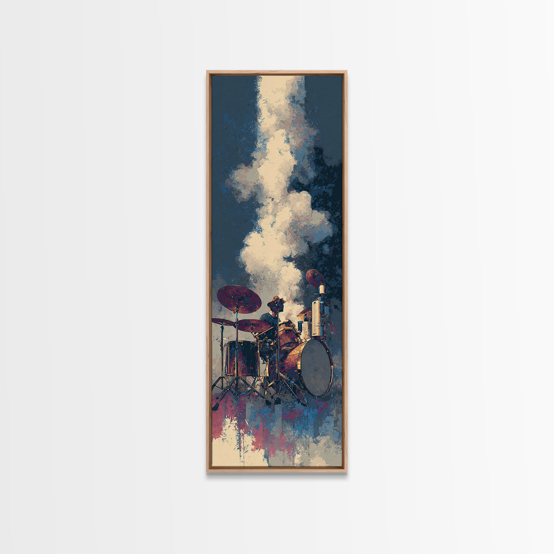 Drum Kit Silhouette Canvas Print, Music Studio Art, Music Gift, Studio Decor, Fine Art, Rhythm, Room Decor, Textured Painting, MSA-1x3-42