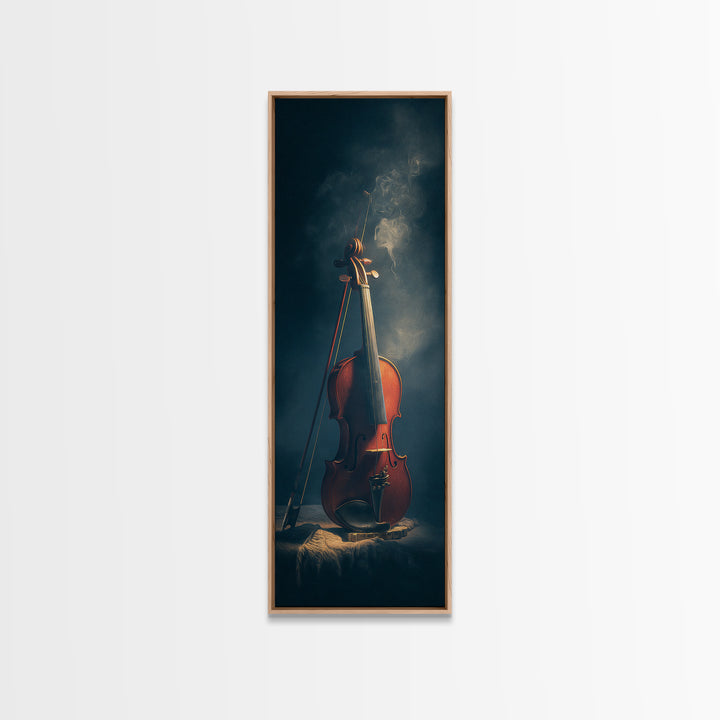Violin and Bow Framed Canvas Print, Music Studio Art, Trendy Wall Art, Studio Decor, Oil Painting, Rhythm, Paul Mccartney, MSA-1x3-76