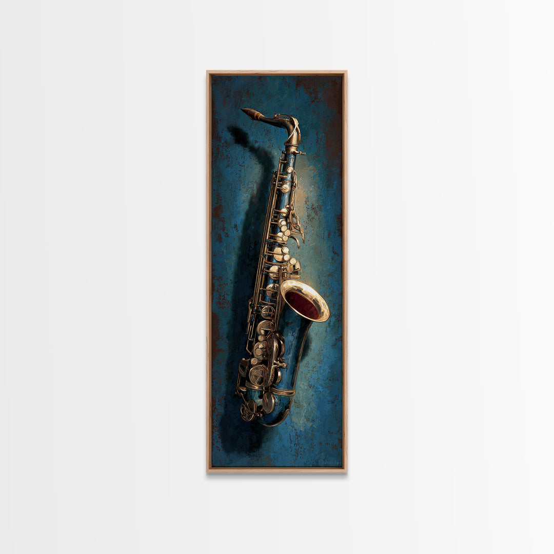 Jazz Saxophone with Smoky Blue Background Canvas Print, Music Studio Art, Luxury Decor, Studio Decor, Fine Art, Rhythm, MSA-1x3-86