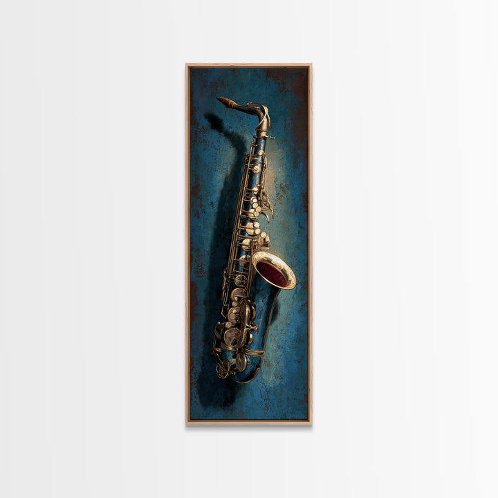 Jazz Saxophone with Smoky Blue Background Canvas Print, Music Studio Art, Luxury Decor, Studio Decor, Fine Art, Rhythm, MSA-1x3-86