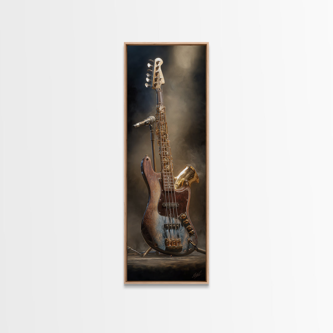 Bass Guitar Closeup Canvas Print, Music Studio Art, Music Lover Gift, Studio Decor, Oil Painting, Rhythm, Textured Painting, MSA-1x3-97