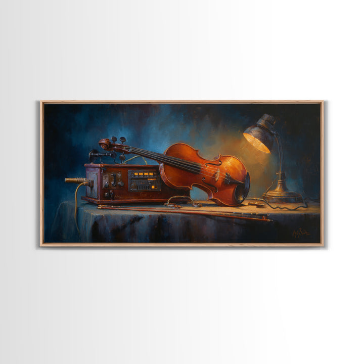 Violin and Bow Framed Canvas Print, Music Studio Art, Art Print, Studio Decor, Rhythm, Digital Wall Art, Printable Art, MSA-2x1-12