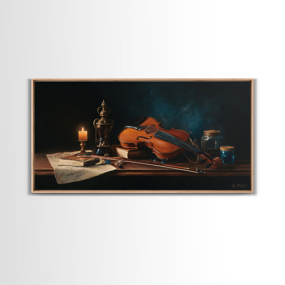 Violin and Bow Canvas Print, Music Studio Art, Wall Art, Studio Decor, Watercolor Art, Rhythm, Trendy Wall Art, Music Wall Art, MSA-2x1-36