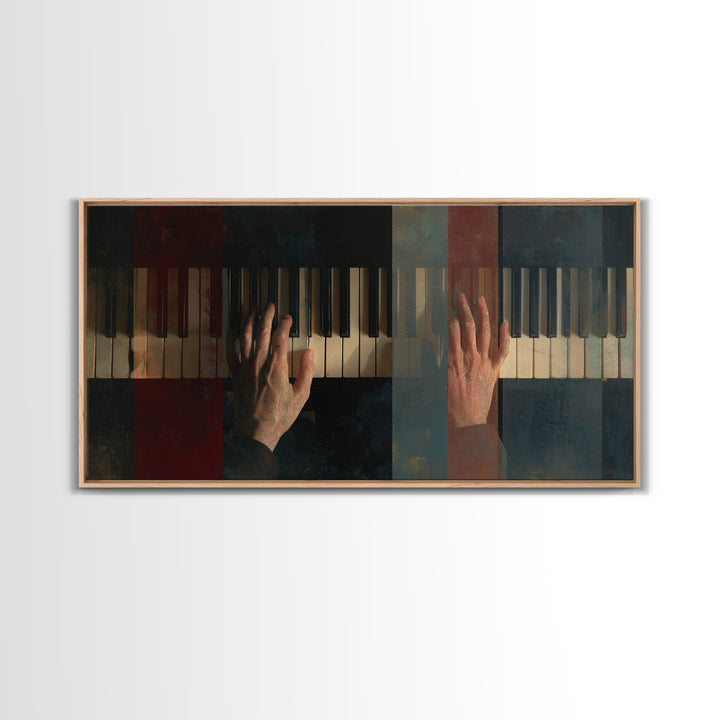 Piano Keys with Hands in Cinematic Shadow Canvas Print, Music Studio Art, Digital Wall Art, Studio Decor, Fine Art, Rhythm, MSA-2x1-73