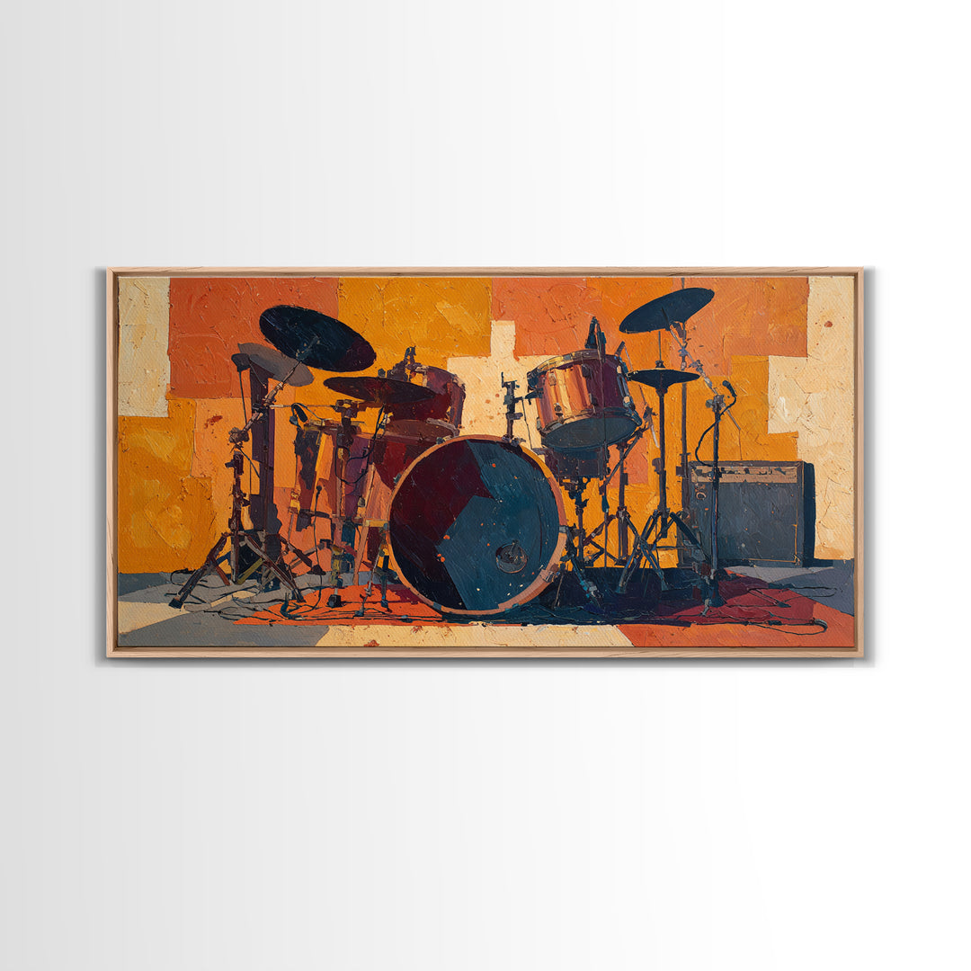Drum Kit Silhouette Canvas Print, Music Studio Art, Studio Decor, Watercolor Art, Rhythm, Painting from Photo, MSA-2x1-74