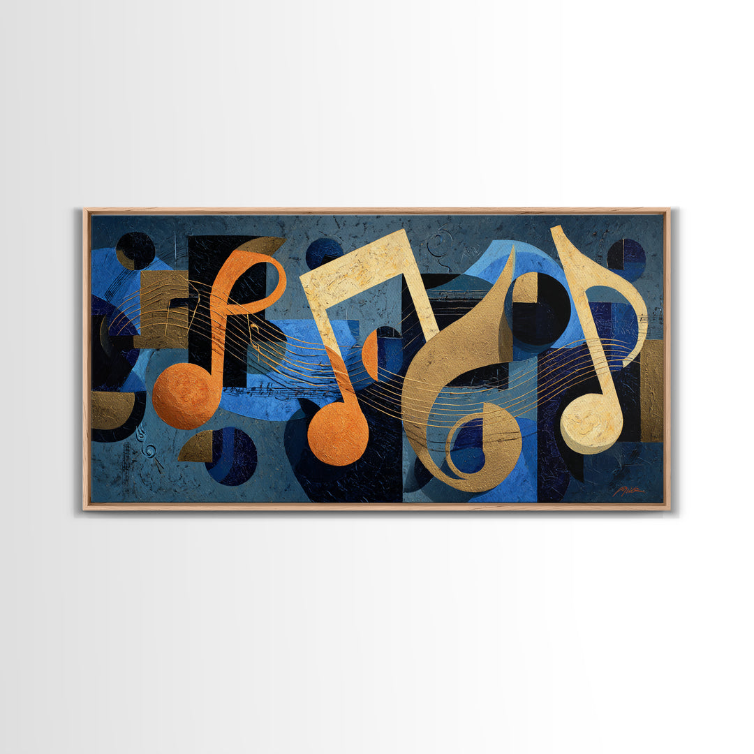 Musical Notes as Abstract Floating Shapes Without Canvas Print, Music Studio Art, Painting from Photo, Studio Decor, Rhythm, MSA-2x1-80