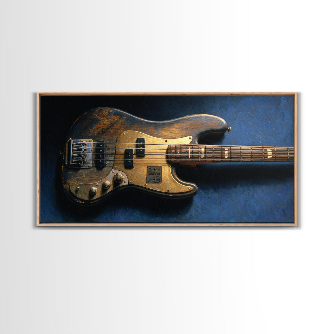 Bass Guitar Closeup Framed Canvas Print, Music Studio Art, Custom Painting, Studio Decor, Watercolor Art, Rhythm, MSA-2x1-81