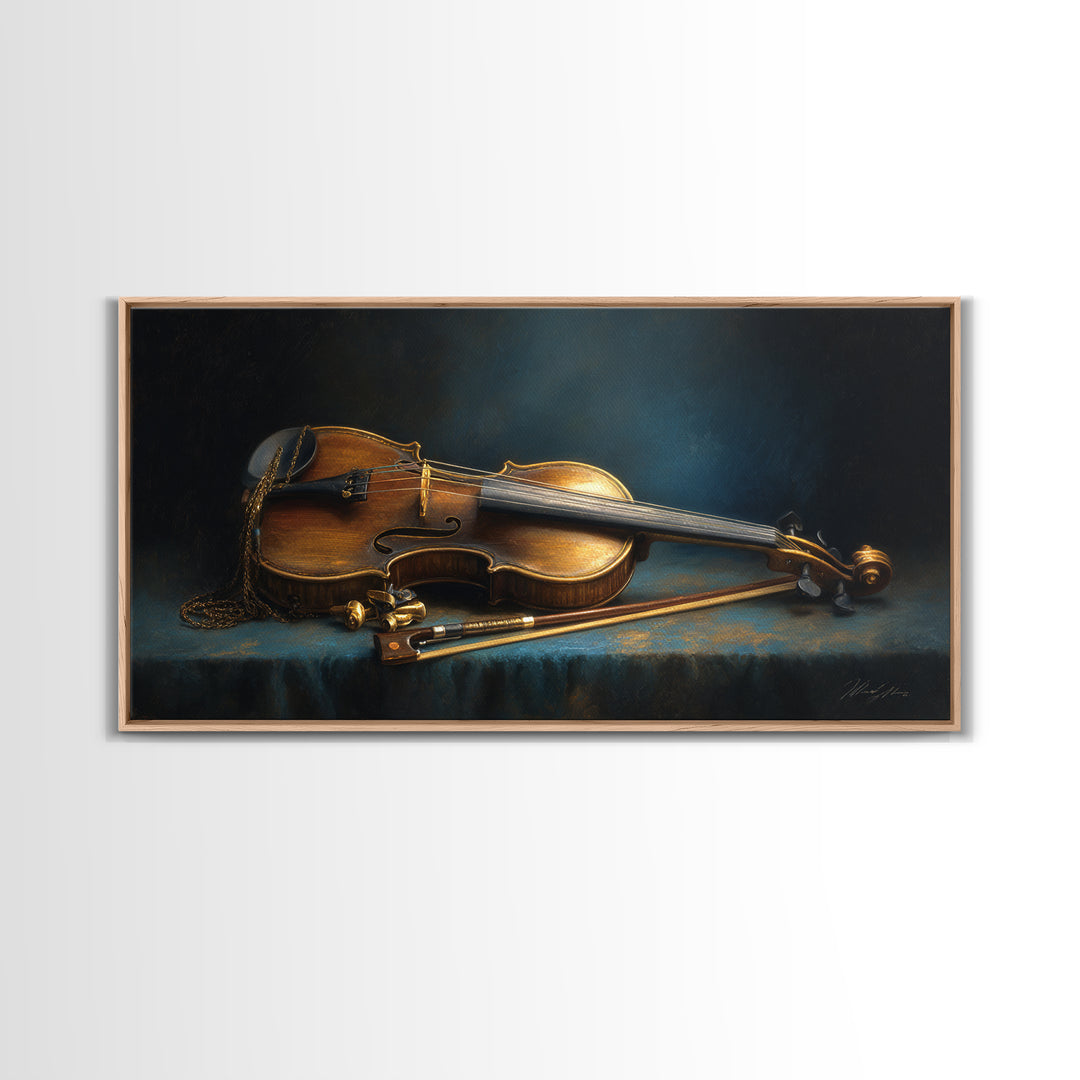 Violin and Bow Framed Canvas Print, Music Studio Art, Music Posters, Studio Decor, Fine Art, Rhythm, Music Lover, Gallery Decor, MSA-2x1-84